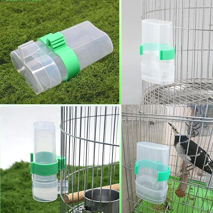 Bird Water Dispenser Parrot Water Feeder Bird Seed Container for Cage Parakeet Waterer Cage Accessories Automatic Feeding for Finch Lovebird Canary Small Birds(4Pcs)