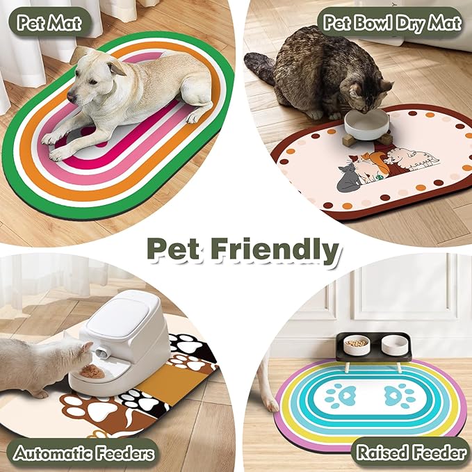 Pet Feeding Mat – 20''x12'' Absorbent Dog Food Mat, Pet Water Mats Protect Floor, No Stains Quick Dry Bowl Mats, Non-Slip Rubber Base Pets Placemats for Food and Water, Dark Green