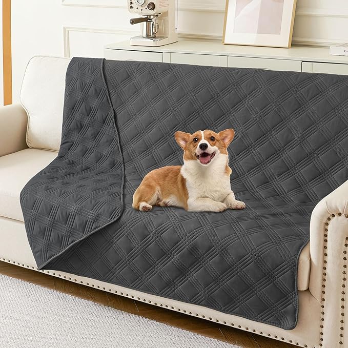 hyha Waterproof Dog Blanket, Reversible Pet Bed Blanket, Soft Sofa Couch Cover for Dogs Washable, Waterproof Pet Couch Covers for Sofa Puppy Cats Furniture Protector(52"x82", Dark Grey/Dark Grey)