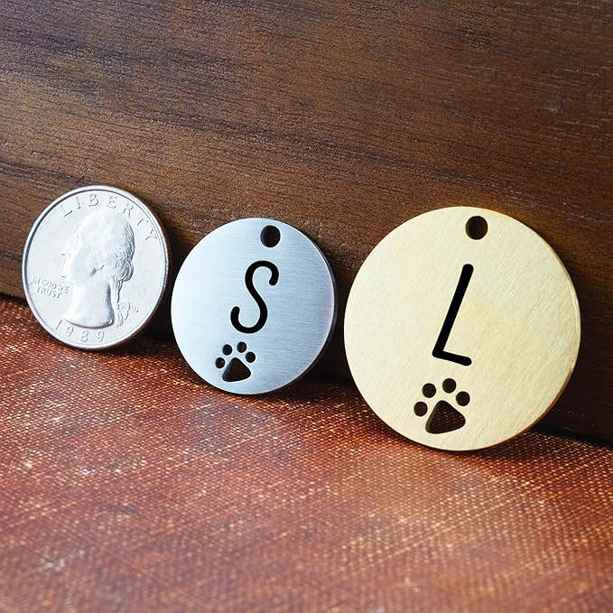 Ultra Joys Dog Tags Personalized for Pets - Hollow Paw Custom Pet ID Tag - Engraved Dog Tag for Small, Large Dogs - Small Round in Gold