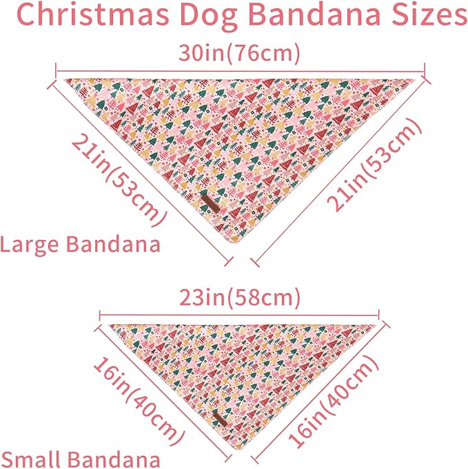 Christmas Dog Bandana–Pink Christmas Tree Triangle Scarf for Small Medium Large Dogs, Soft Cotton Pet Bib for Winter & New Year, Adjustable Dog Kerchief