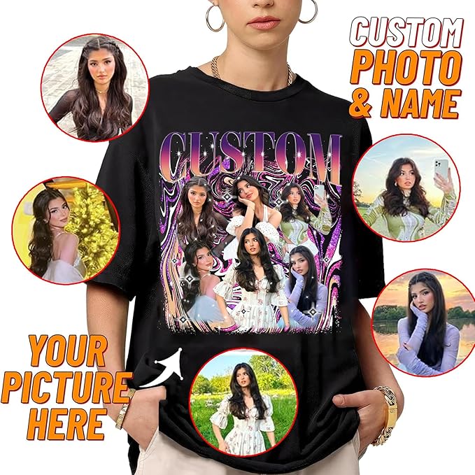 NAZENTI Custom Bootleg Rap Tee, Custom T-Shirts with Picture, Retro Custom Bootleg, Valentine's Gifts for Him Her
