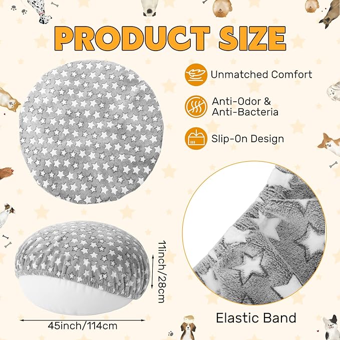 Youyole Large Washable Round Dog Bed Cover Replacement Waterproof 45 x 45 x 11 in Round Donut Bed Cover for Dog Soft Gray Pet Beds Protector Sheet with Lovely Star Print for Donut Beds & Pet Couch