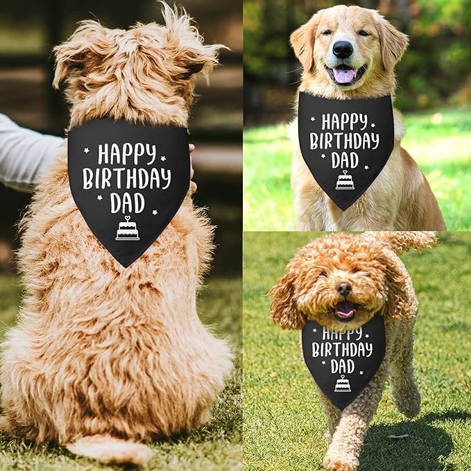 Happy Birthday Dad Dog Bandana for Dogs Black Bandana Funny Birthday Photo Prop Pet Scarf Accessories for Pet Dogs Lovers