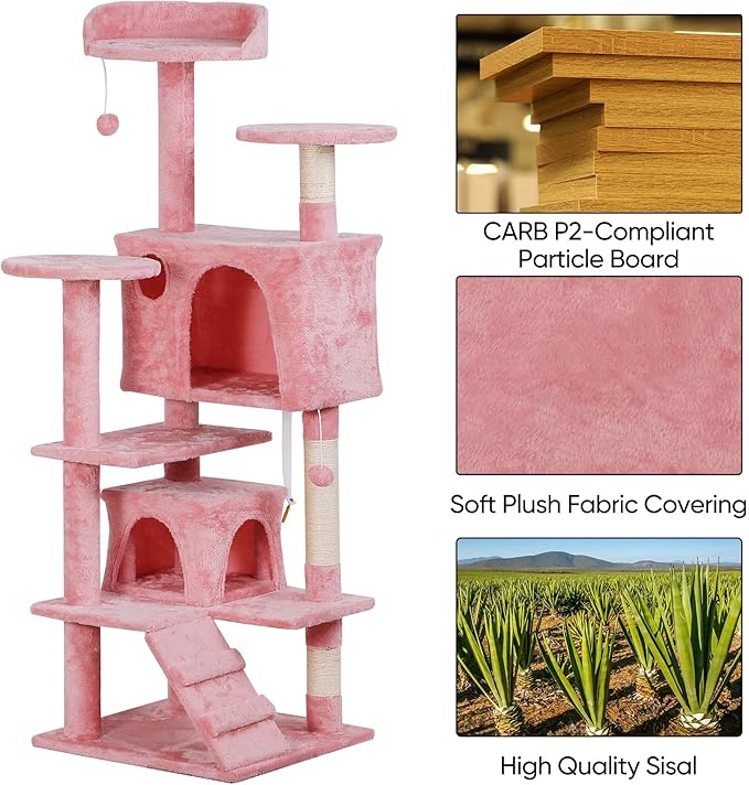 Nova Microdermabrasion 54 in Cat Tree Tower for Indoor Cats Multi-Level Cat Condo Cat Bed Furniture with Scratching Post Kittens Activity Center (Pink)