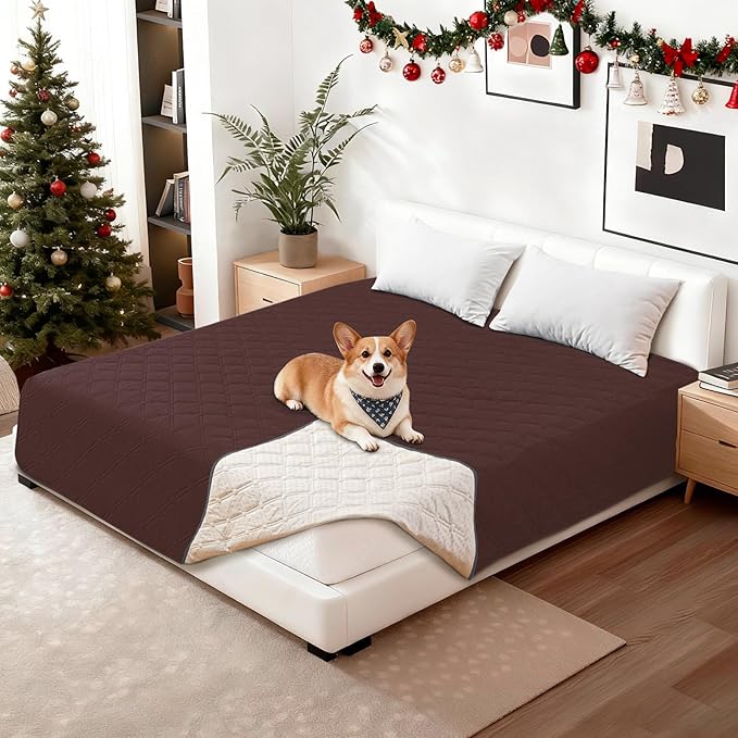 Waterproof Dog Blanket, Non-Slip Soft Pet Bed Cover, Couch Cover for Dogs Washable, Protects Sofa, Furniture, Crate, Car, Tear Resistant Leakproof Pet Blanket (52x82 Inch, Coffee)