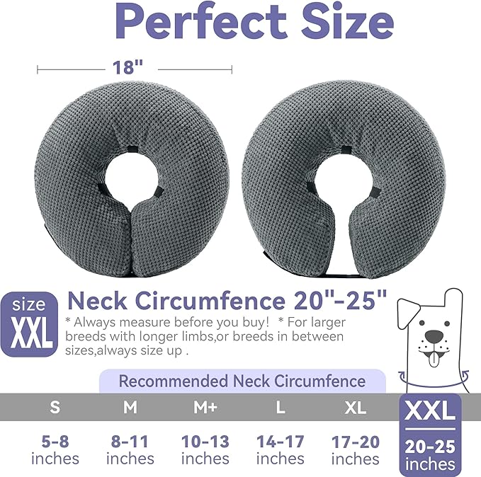 Soft Inflatable Dog Cone Collar Alternative After Surgery - Dog Neck Donut E Collar for Large Medium Small Dogs Cats Post Surgery - Recovery Collar to Stop Licking - Grey, XL