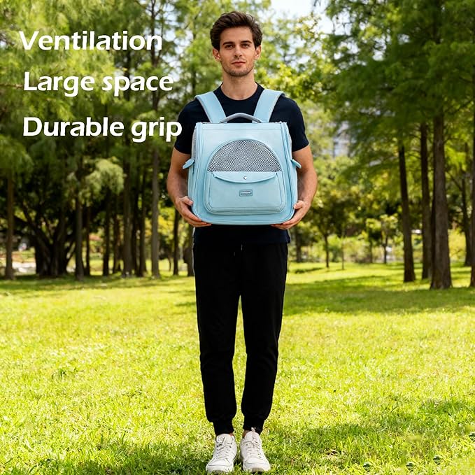 Cat Carrier Backpack,Large Space Animal Carrier Backpacks for Small Dogs Kitten and Medium Cats, Comfort & Safety,Design Reduces Pressure for Travel Outdoor and Vet Visits (Blue)