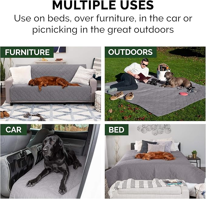 Furhaven Waterproof & Non-Slip Full Size Mattress Cover Protector for Dogs & Cats, Washable, For Beds, Couches, & Car Seats - Quilted Twill Blanket Mattress Cover - Gray, Medium/Full Size