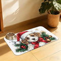 Christmas Dog and Cat Food Mat, Absorbent Feeding Placemat, Waterproof Non-Slip Rubber Base – 12x20 Inch