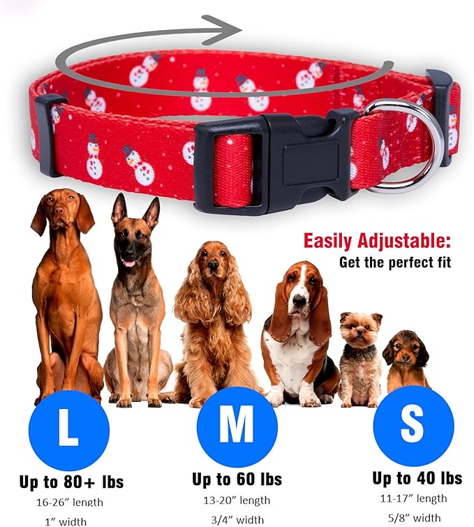 Native Pup Christmas Dog Collar- Winter Holiday Collars for Pets- Xmas Gift for Puppy- Santa, Reindeer, Snowman, Candy Cane, Red Green- Girl Boy- Small, Medium, Large Breeds(Snowman, Large)