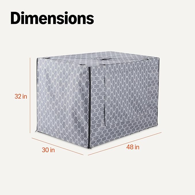 Amazon Basics Dog Cage Cover for 48-inch Wire Crates, Heavy-Duty with Zippered Panels, Recycled Polyester