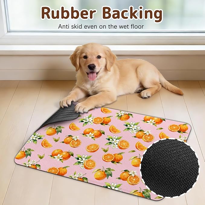 Dog Food Mat for Bowls, Absorbent Quick Dry Dog Cat Mats for Food and Water, Non-Slip Backing Pet Mat Pet Supplies - Orange Pattern
