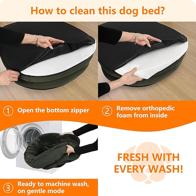 Dwanton Orthopedic Dog Bed for Large Dogs with Gel Memory Foam, Waterproof Dog Sofa, Washable Pet Bed with Four Sided Bolster Cushion, Removable Cover & Non-Slip Bottom, 42", Green