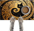 Cat Feeding Mat 24x16 inch Gold Black Artistic Cat Print Pet Bowl Placemat Non Slip Floor Mat for Food and Water Indoor Kitty Feeding Station Elegant Meal Pad for Small Pets Kitchen Use