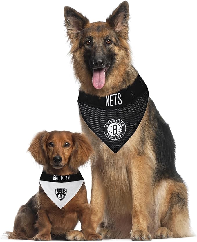 Pets First NBA Dog Bandana - Brooklyn Nets Reversible Pet Bandana. 2 Sided Home & Away Sports Bandana with a PREMIUM Embroidery TEAM Logo, Small/Medium
