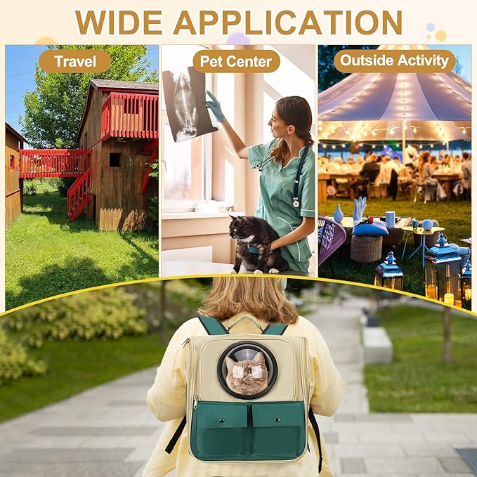 Pet Backpack Carrier, Portable and Ventilated, Oxford Cloth, Dogs Cats and Small Animals Travel Bag 12.99", (Green, 1 Pcs), Intended for Hiking/Camping/Traveling