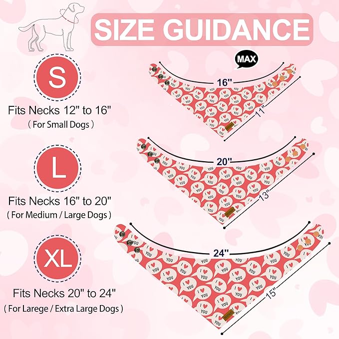 Valentines Dog Bandanas with Snap Button - 2 Pack Reversible Heart Dog Scarf for Boy & Girl, Premium Durable Fabric, Pet Bandana for Medium and Large Dogs (Large)