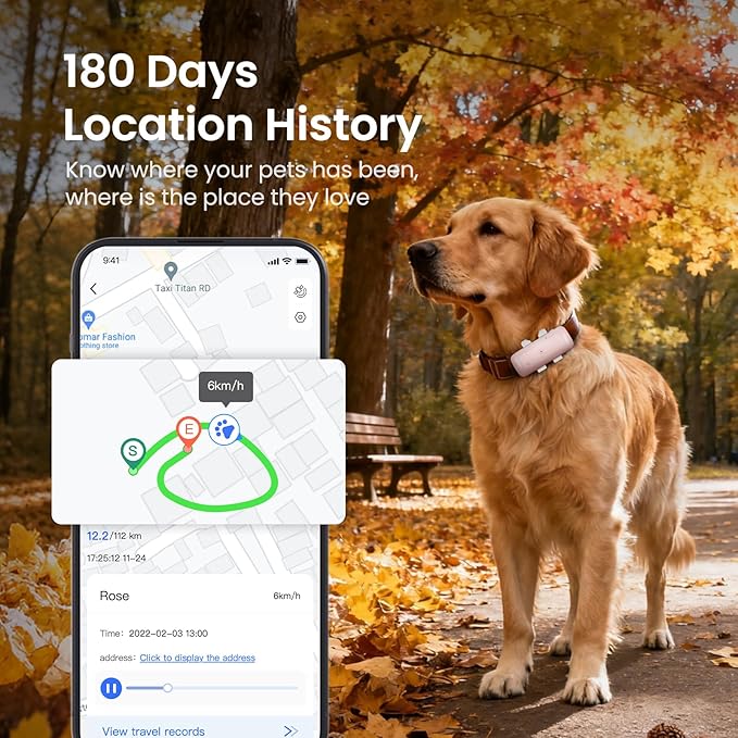 SEEWORLD Cat Tracker Mini GPS Pet Tracker for Dogs Cats Real-Time Location Tracker Virtual Fence 180 Days Location History 4G Dog Tracker for 6.5lbs+ Pets, Subscription Required