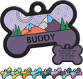 GoTags Silent Dog Tag, Personalized Engraved Bone Silicone Dog and Cat Name Pet ID Tags, Soundless No More Jingling Dog Tags (Mountain Purple)