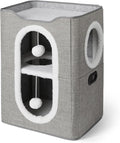 Amazon Basics 2-Cube Cat House with Sisal Scratch Pad and Dangle Toy, Grey