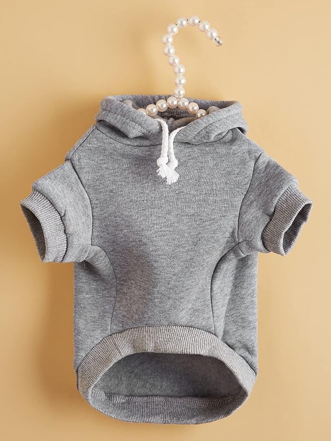 QWINEE Basic Dog Hoodie Sweatshirt Puppy Sweater Warm Cat Costumes Pet Clothes for Chihuahua Puppy Kitten Small Medium Dogs Light Grey X-Large
