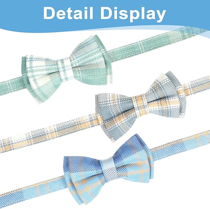 3pcs Bow Tie Cat Collar with Bells, Breakaway Bowtie Plaid Cat Collar, Soft Adjustable Bow Cats Collars for Kitten Puppy and Small Pets