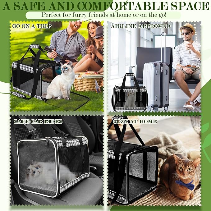 EXPAWLORER Large Cat Carrier Dog Carriers Soft for Small Medium Cats Puppies Up to 20lbs, Airline Approved Pet Carrier Soft-Sided Collapsible Pet Travel Carrier Fit 2 Kitties (Black)
