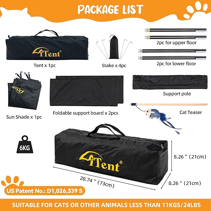 Automatic Pop-Up Cat Enclosure|3-Tier Cat Tent|Cat Cage|Outdoor Catio with Patent,Breathable Portable & Foldable, Stable Structure for Indoor/Outdoor, Free Teaser Wand,Friendly Connectable playpen