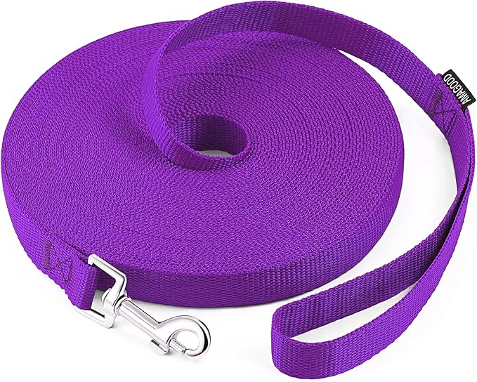 AMAGOOD Dog/Puppy Obedience Recall Training Agility Lead-15 ft 20 ft 30 ft 50 ft Long Leash-for Dog Training,Tie Out,Play,Safety,Camping (30Feet x 1Inch, Purple)