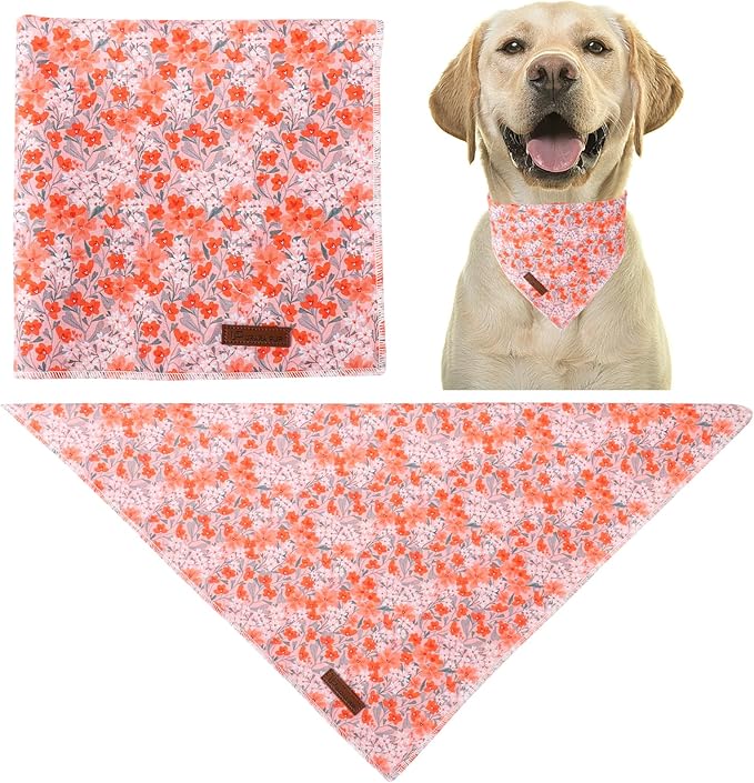 Summer Dog Bandana, UP URARA PUP Orange Bandana for Small Large Dogs, Cotton Handkerchief Cute Flower Puppy Triangle Bid Scarf for Boy Girl Dogs