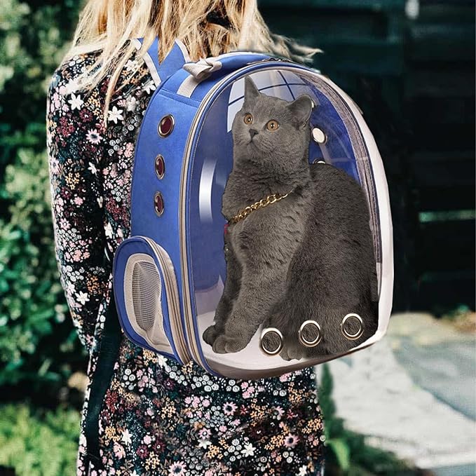 Cat Backpack Carrier, Pet Cat Carrier with Ventilated Design for Carrying Puppy Cats, Pet Carrier Backpack for Traveling/Hiking/Camping/Outdoors Airline Approved Travel Carrier (Blue)