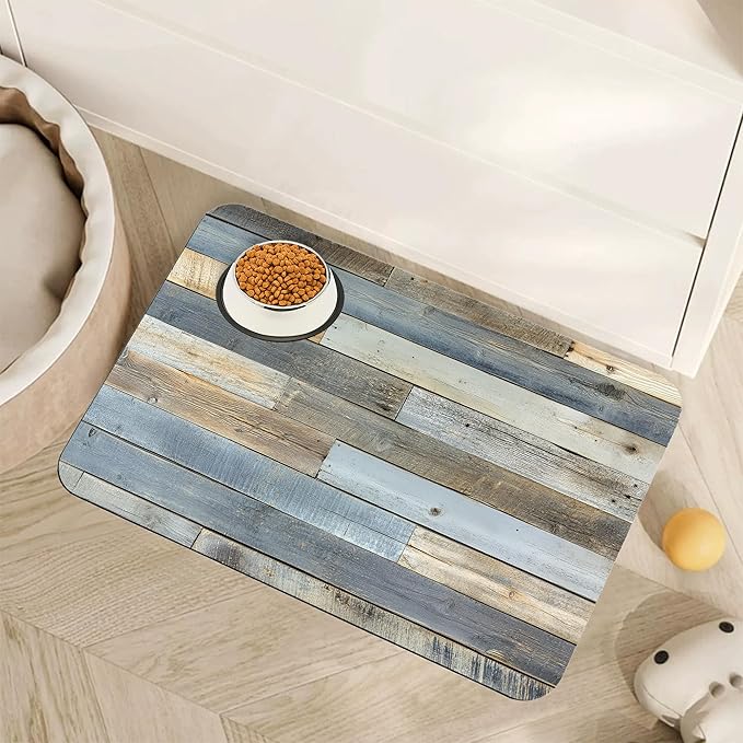 Vintage Barn Wooden Dog Cat Food Mat,Rustic Wood GrainAbsorbent Pet Feeding Mat for Food and Water,Non-Slip Dog Bowl Mats Floor Protector 12"x20"