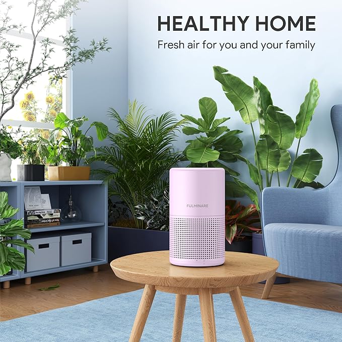 FULMINARE Air Purifiers for Home Bedroom H13 HEPA Air Purifier, 3 Speeds, Timer, 24dB, Small Mini Air Purifier with Night Light, Purple