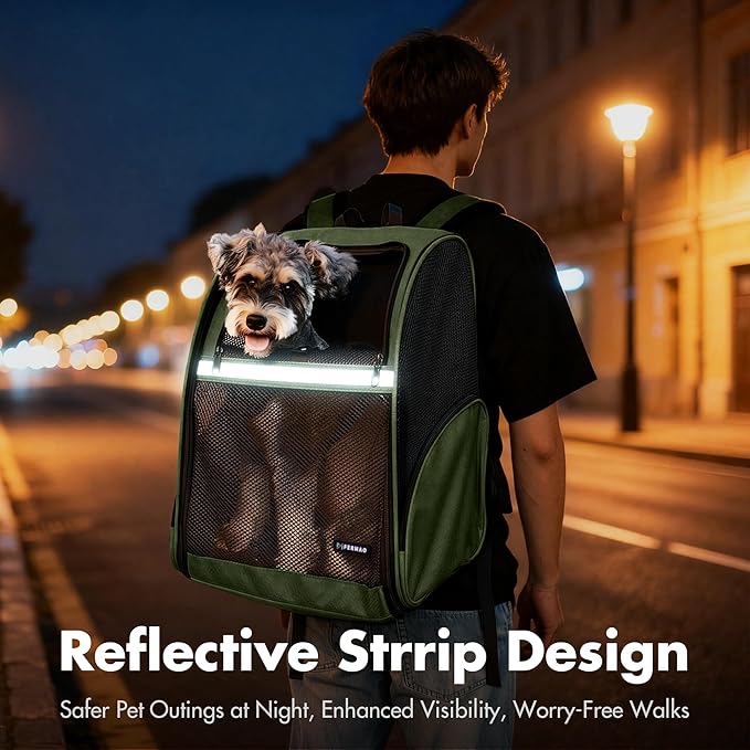 Pet Backpack Carrier, Large Cat Carrier Backpack Up to 20 Lbs with Breathable Mesh, for Medium Large Cats or Small Dogs, Travel Hiking Camping Backpack (DarkGreen-XL)