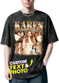H-DEWALL Custom T Shirts Mineral Wash Tshirt Bootleg Rap Tee Customized Gifts for Boyfriend Birthday Shirts Tops for Women