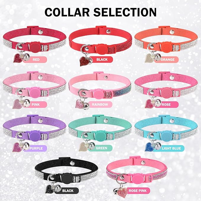 Rhinestone Cat Collar Breakaway with Bell, Diamond Cat Collar with Safety Buckle Quick Release for Girl Boy Small Kitten Pets Puppy,Cute Soft Female Male Cat Collars, Color Red 7-9"