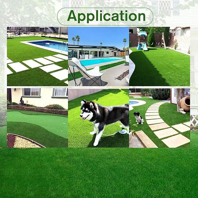 Artificial Grass Rug Outdoor Indoor 5FTX8FT Fake Grass Carpet Green Synthetic Grass Pet Turf Realistic Faux Grass Rug with Drain Holes for Garden Lawn Landscape Balcony Home Decor Patio