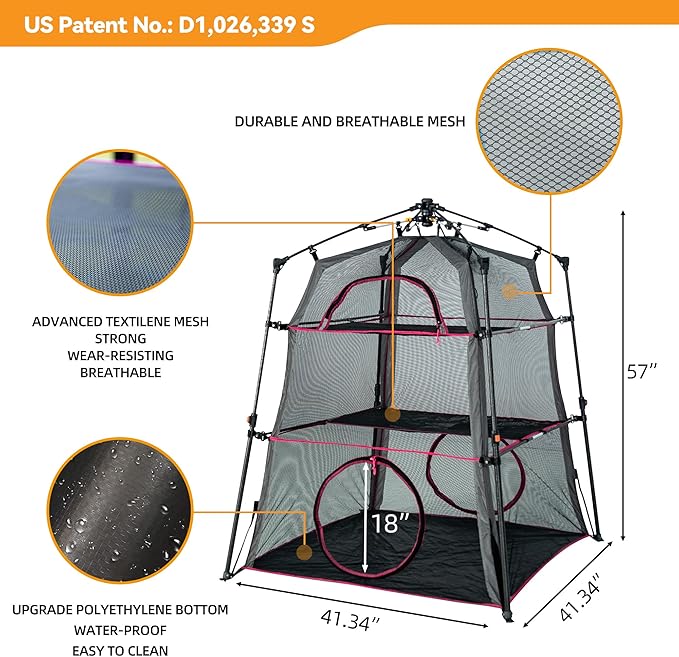Pop Up Catio Cat Enclosure for Indoor and Outdoor with Waterproof Bottom,3 Tier Spacious Cat Tower Tent,Portable Outdoor Cat Tent for Patio,Balcony, Deck & Camping Weatherproof & Sunproof(Patented)