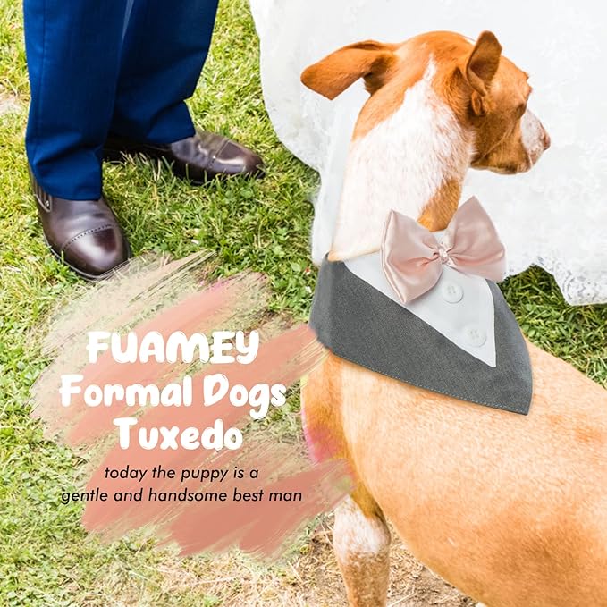FUAMEY Dog Tuxedo for Small Dogs,Dog Formal Suit Dogs Attire Pet Bow Tie Puppy Party Costumes Cat Tux Outfits Pets Bandana Cosplay Adjustable Bowties Wedding Birthday Valentines Grey XS