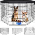 Peekaboo Pet Playpen Dog Fence Foldable Metal Dog Pen Wire Exercise Puppy Play Yard Pet Enclosure Indoor Outdoor 8 Panels 36 Inch with Bottom Pad/Top Cover(Black 36 top Cover)