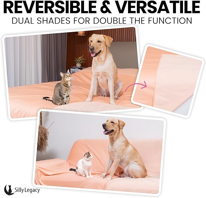 SILLY LEGACY Thin Reversible Waterproof Protective Cover or Liner for Bed or Couch (Queen Size, 96 x 82 inch), for Dogs and Cats, Babies; Incontinence, Dirt, Drool