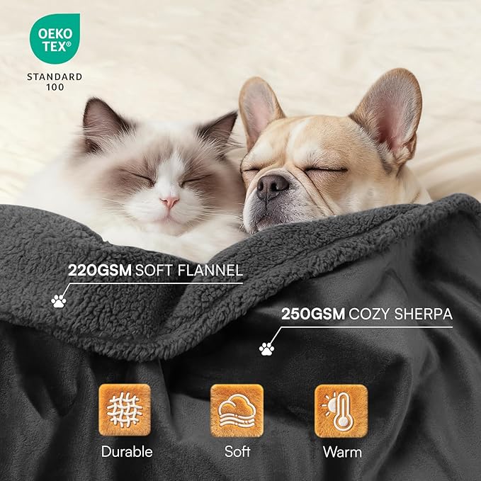Luciphia Waterproof Pet Blanket, Liquid Pee Proof Dog Blanket for Sofa Bed Couch, Reversible Sherpa Fleece Furniture Protector Cover for Small Medium Large Dogs Cats, Black X-Large（85" x 57"）
