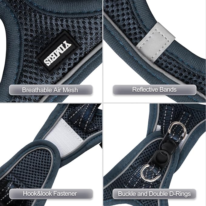 YIMEIS Dog Harness and Leash Set, No Pull Soft Mesh Pet Harness, Reflective Adjustable Puppy Vest for Small Medium Large Dogs, Cats (Navy, Small (Pack of 1)