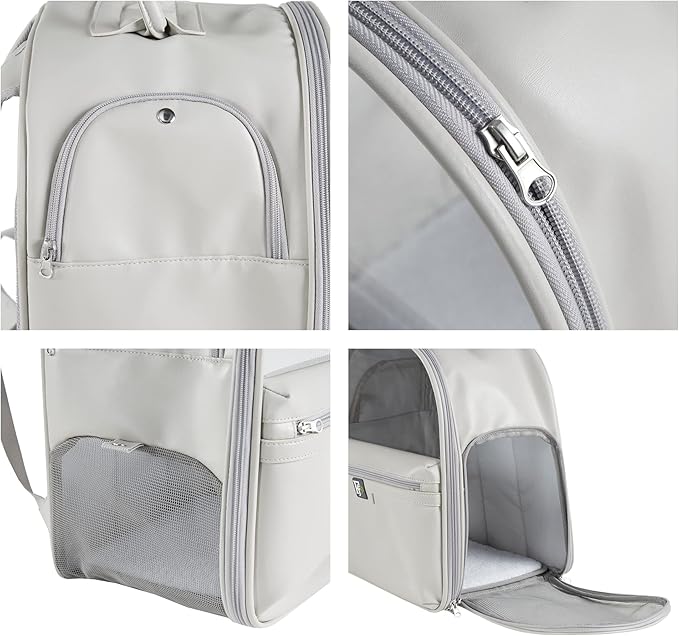 Friends Forever Cat Backpack, Dog Carrier for Small Dogs Travel Bag with Padded Straps, Removable Sherpa Mat, Fully Ventilated, Front Viewing Window, Grey