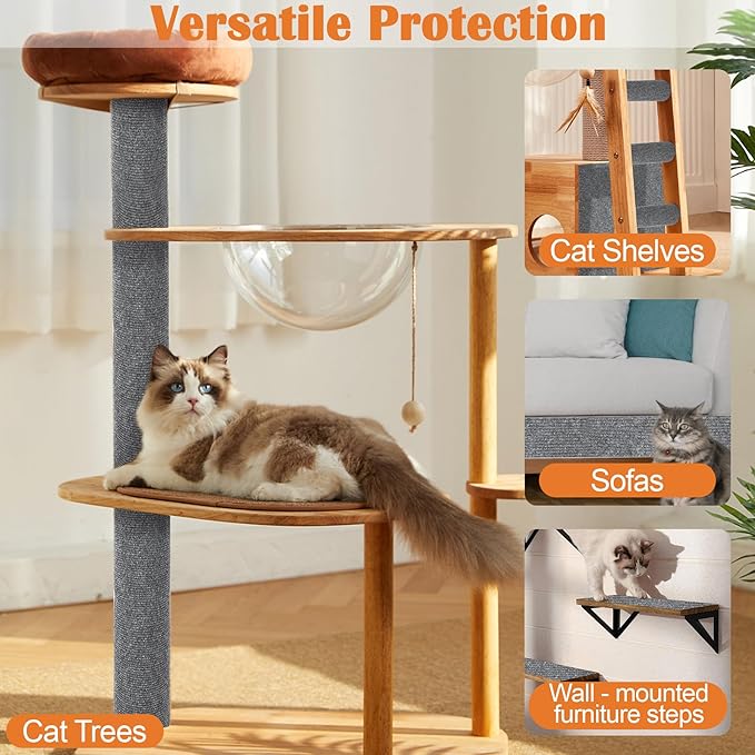 Cat Scratch Furniture Protector - 118" x 13.8" Trimmable Self-Adhesive Cats Claws Scratch Pads, DIY Cat Climbing Couch Protector for Scratch Post Cat Tree Replacement Indoor (Light Gray)