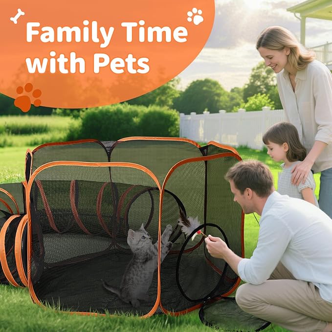 Outdoor Cat Enclosure with Circle Tunnel for Kitten Kitty Run - Portable Cat Playpen Tent Outdoor Indoor Pet Tent for Outside Small Animals