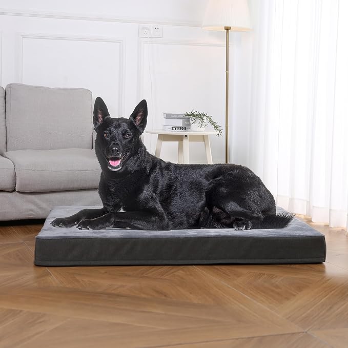 Amazon Basics Dog Bed with Cooling Gel Memory Foam, Machine Washable Removable Cover, Anti-Slip Bottom, Pressure-Relief Support for Dogs up to 90lbs, Extra Large (41" x 29"), Grey