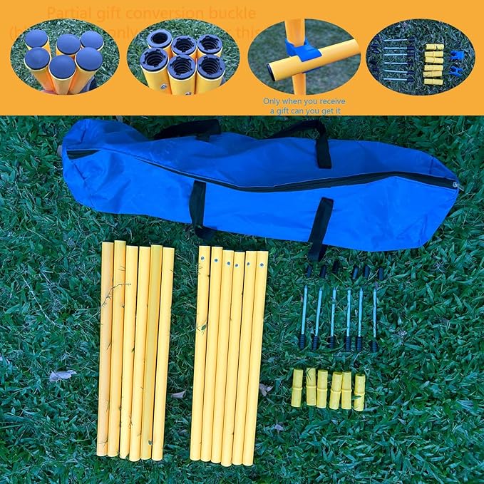 Dog Agility Equipment, Agility Poles, Dog Jumps, Outdoor Obstacle Course with 6 Weave Poles and Adjustable Jump Bar, Partial Gift Conversion Buckle (Blind Box) Yellow