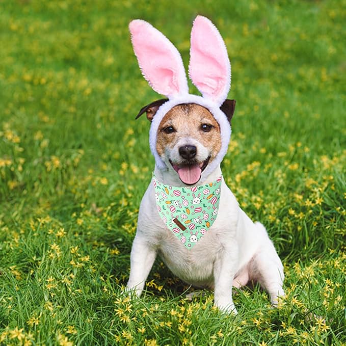 ARING PET Easter Dog Bandana 2 Pack-Cute Green Easter Eggs Dog Bandanas, Reversible Rabbit&Carrot Dogs Triangle Bibs Bunny Pet Scarf
